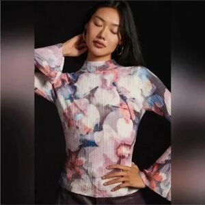 Pilcro Anthropologie XL Ribbed Velvet Floral Turtleneck